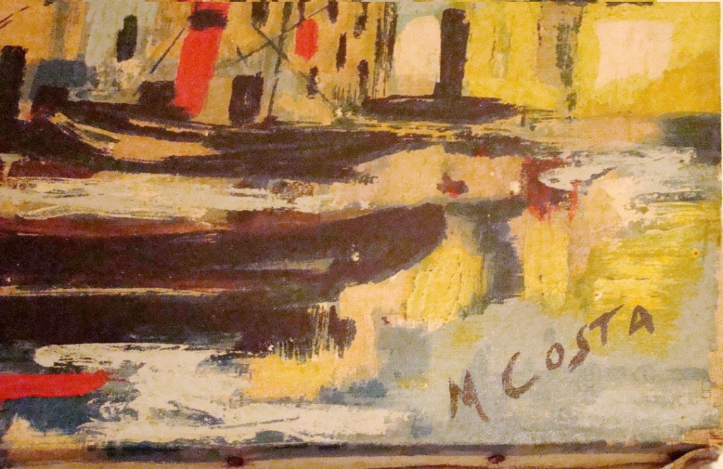 Mid Century Modern Harbor Scene Painting Signed M sta Modernism